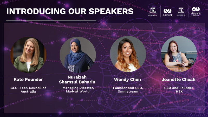 International Women's Day Webinar Speakers: Kate Pounder, Nuraizah Shamsul Baharin, Wendy Chen, Jeanette Cheah