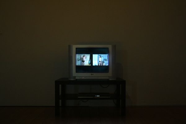 Selectively Revealed installed at Aram Art Gallery, Seoul (Catherine Bell, Live and Let Die, 2011, single-channel SD dual image digital video, audio, 1:23 minutes.