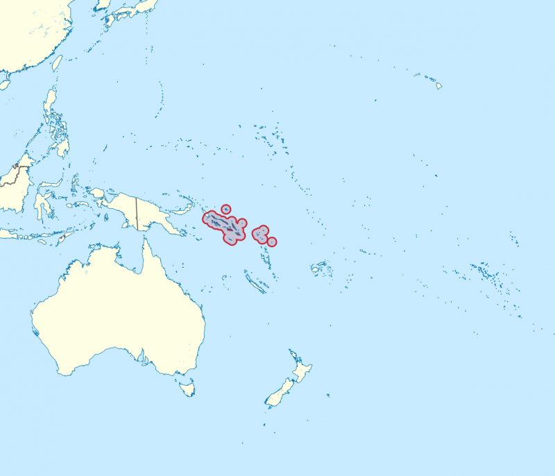 Map of Oceania, with Solomon Islands magnified and highlighted
