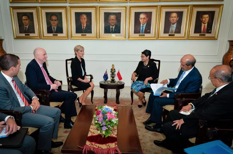 Foreign Minister Julie Bishop meeting with Indonesian Foreign Minister Ms Retno Marsudi. Picture: DFAT
